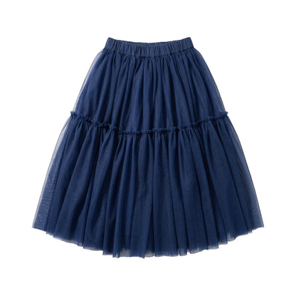 2026 Spring High Waist A-line Puff Half length Skirt Versatile Mid length Retro Blues Mesh Skirt 265398