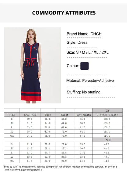 Women's Dress 2024 New Sleeveless Knitted Long Dress Simple navy blue Business Women's Wear