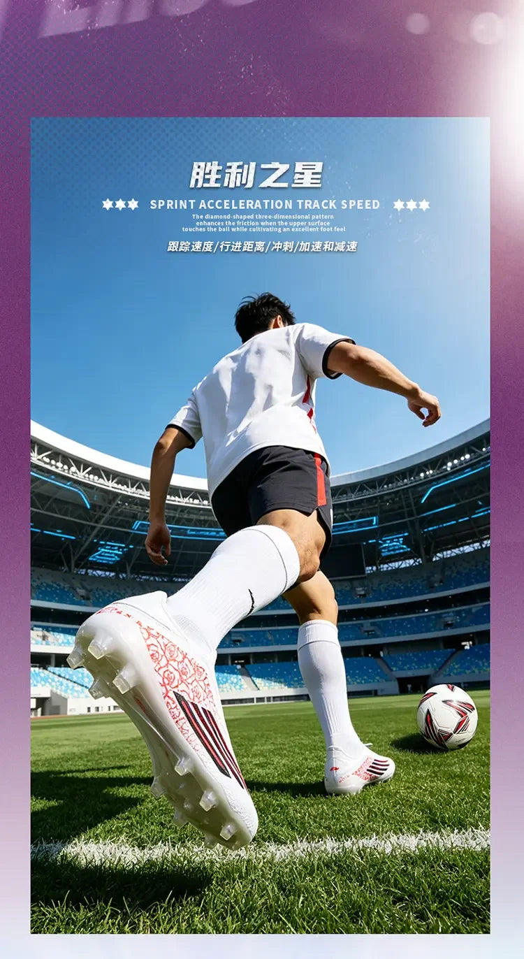 Men High Top Soccer Cleats Firm Ground Stud Sole Breathable Wear Resistant Outdoor Lawn Match Training Football Shoes