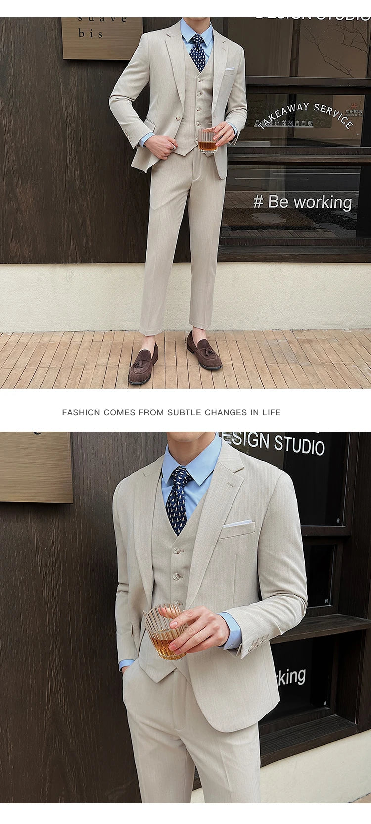 ( Jacket + Vest + Pants ) High-end Men's Slim Business Casual Suit Groom Wedding Dress Party Suit Blazers Waist Coat Trousers