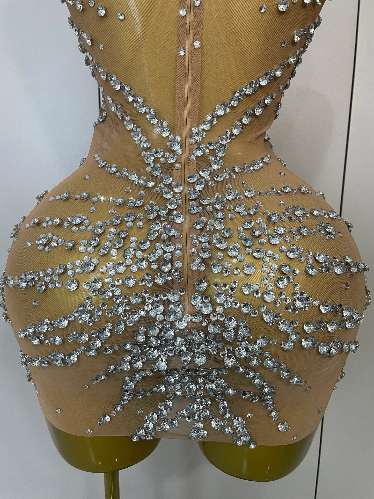 Rhinestones Sexy Mesh See Through Dress Party Evening Prom Celebrate Birthday Dress Singer Dancer Show Stage Wear