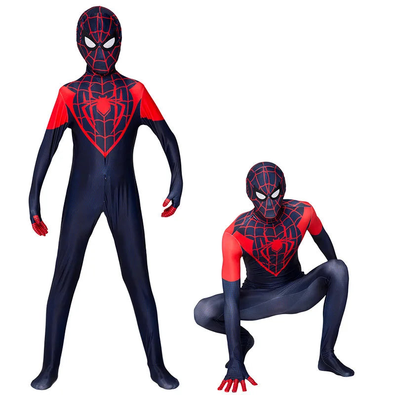 New Remy Jumpsuit with Halloween Superhero Web Spider Mask Costume for Boys Girls Soft Breathable Fabric Party Dress Up Cosplay