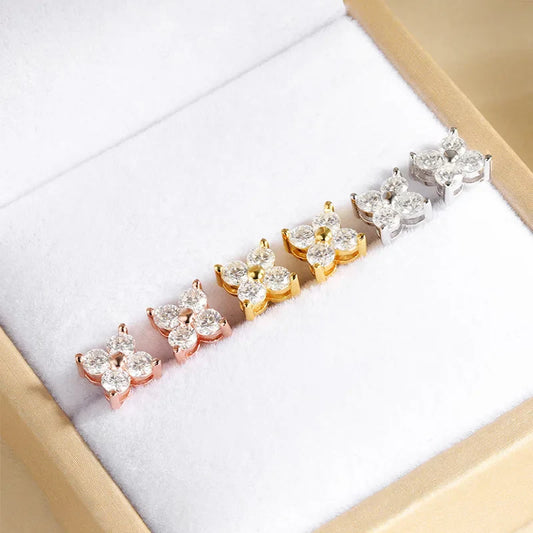 0.8CTTW 3mm All Moissanite Stud Earrings for Women Flower 4 Stones Sparkly Classic 925 Sterling Silver Earing GRA Jewelry