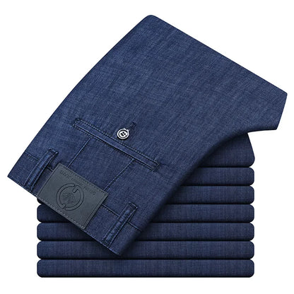 Modal Fabric Spring Summer Men's Black Thin Straight Jeans Classic Style Business Fashion Stretch Loose Jeans Male Brand