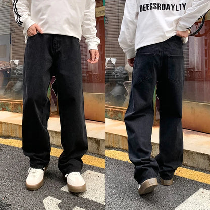 Men's Daily Casual American Korean Loose Jeans Spring Summer Fashion Street Style Retro Straight Wide Leg Y2K Jeans Denim Pants