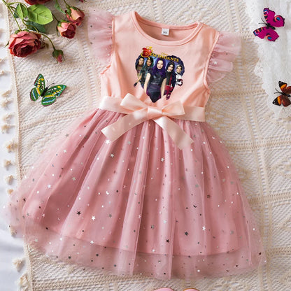 Girls Sequin Tutu Dress with Bow Flutter Sleeves Summer Princess Party Outfit for Toddler Kids 2-6 Years