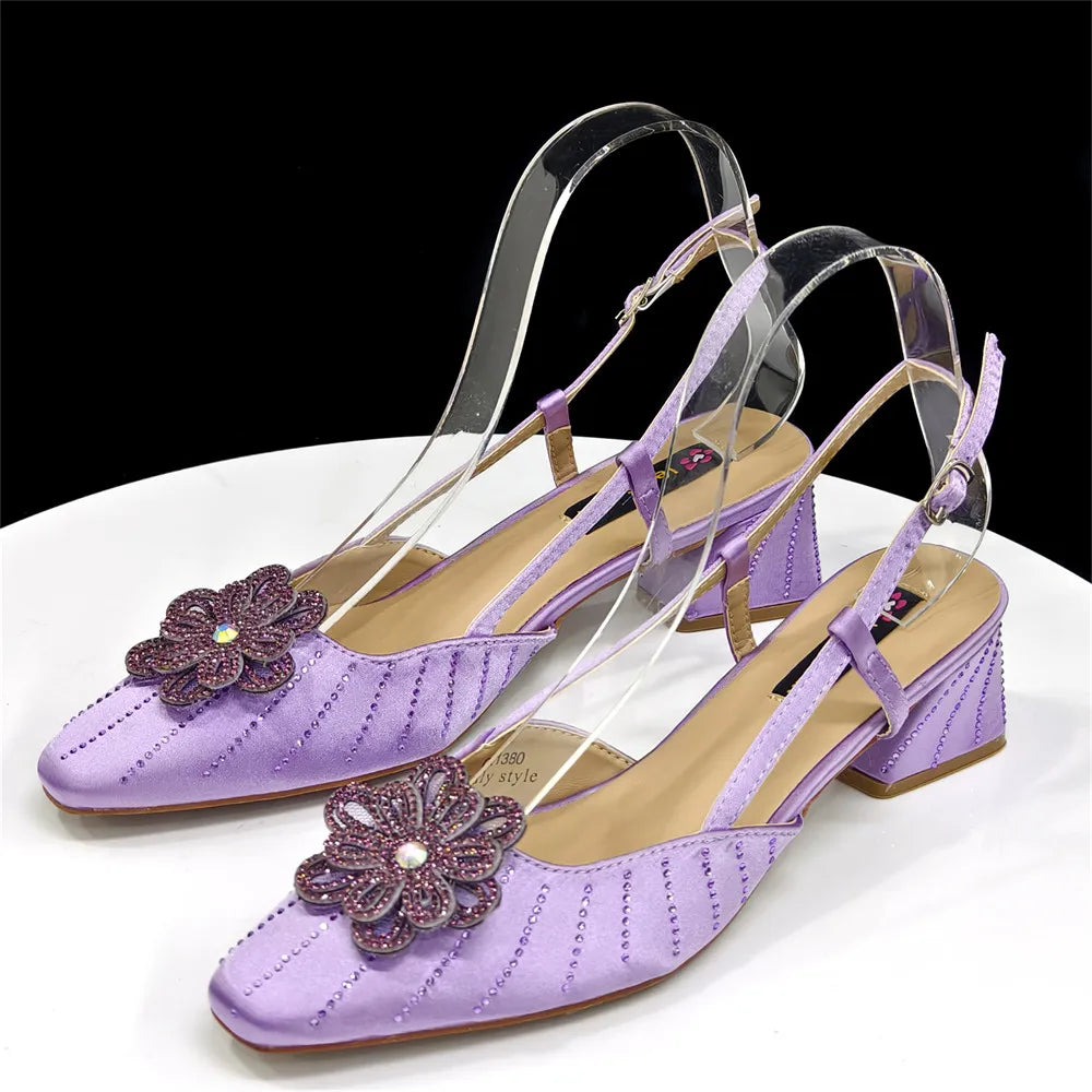 2026 Nigerian Heel Party for Women Orange Color Shoes and Bag Set Rhinestone Handbag Italian Design Wedding