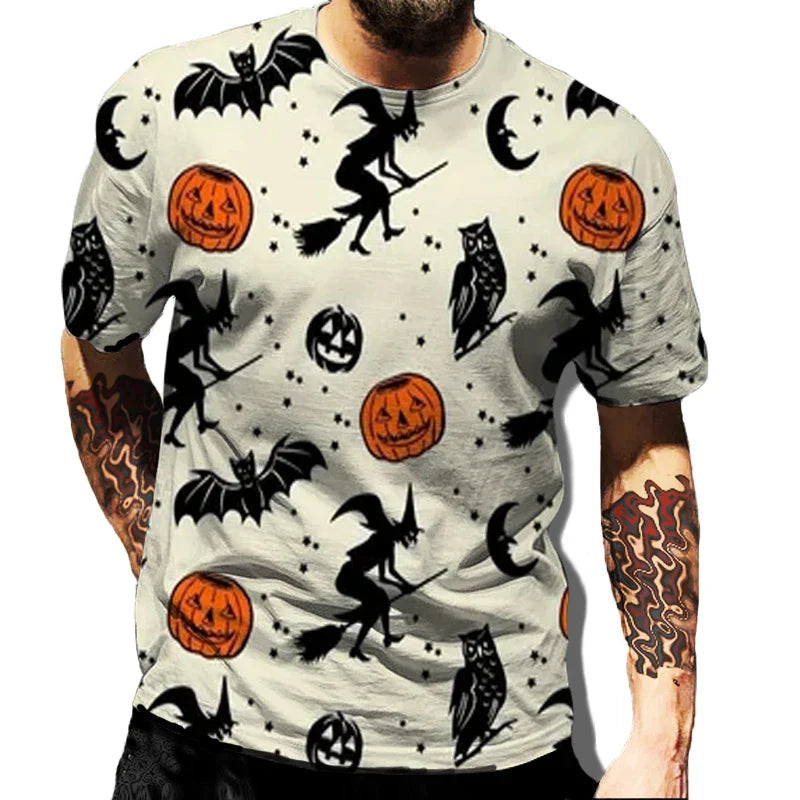 Vintage Halloween Skeleton Graphic T-shirts For Male Harajuku Tees Streetwear Men's Short Sleeve Man Hip Hop T-shirt Loose Top