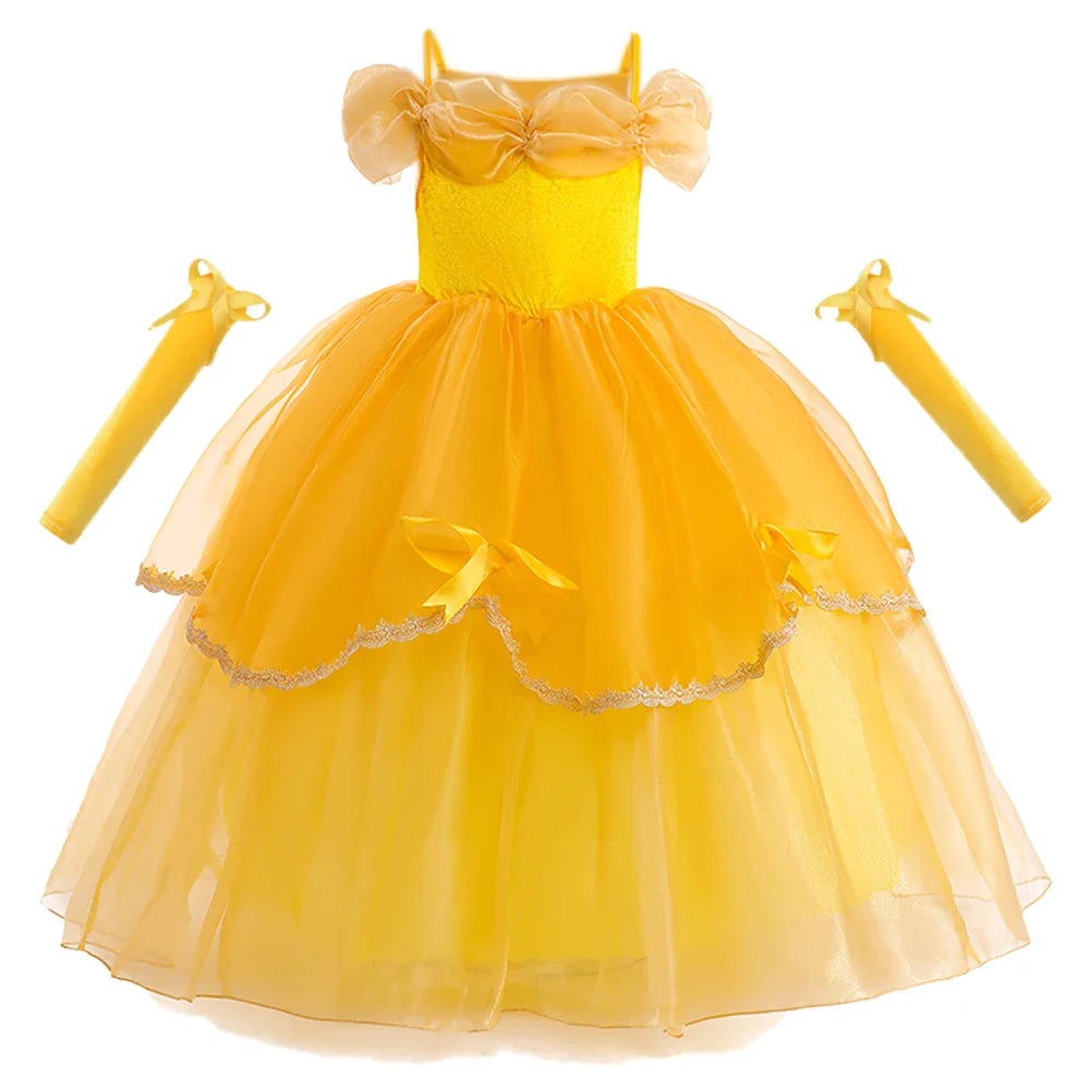Fancy Girls Belle Halloween Costumes Carnival Cosplay Cartoon Christmas Beauty Party Princess Dress Tulle Birthday Kids Clothing