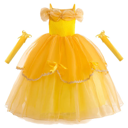 Fancy Girls Belle Halloween Costumes Carnival Cosplay Cartoon Christmas Beauty Party Princess Dress Tulle Birthday Kids Clothing