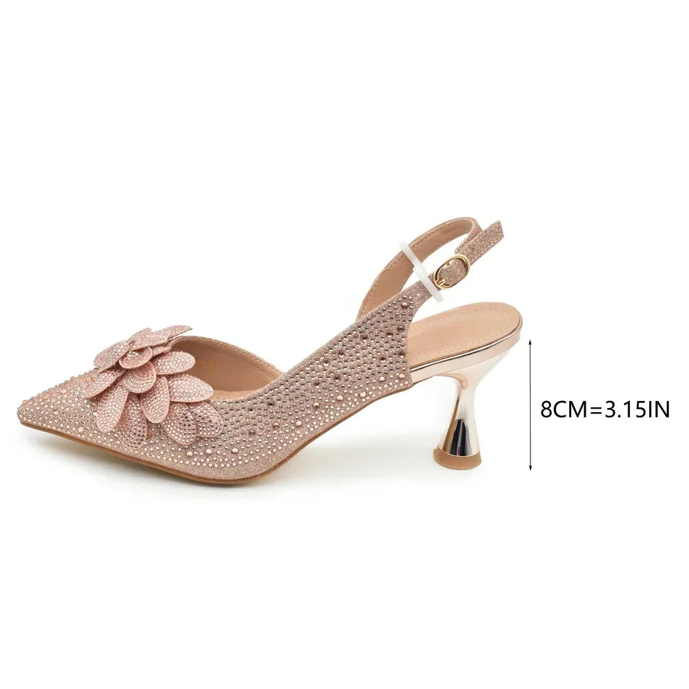 2026 Nigerian Style Rhinestone Medium Heeled Sandals for Women Fashion Wedding Party Shoes and Bags Set with Rhinestone