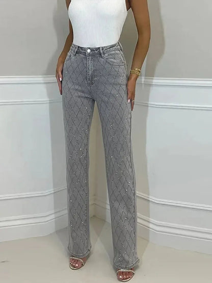 Y2K Women Rhinestone-Shaped Denim Trousers