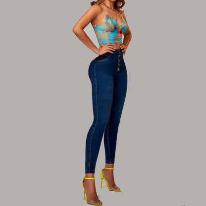 Calça Jeans Feminina Skinny Lápis Cintura Alta Elástica Reta Calça Feminina Streetwear Elástica Justa
