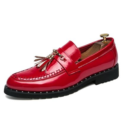 Luxury Red Patent Men Formal Shoes Leather Designer Tassels Mens Oxford Shose Fashion Wedding Men Dress Shoes sapato social