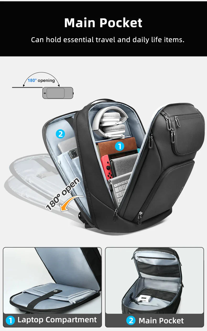 Business Backpack for Men Waterproof Travel 17.3" Laptop Backpack  High Capacity Multifunctional Pack USB Charging
