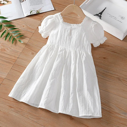 Baby Girls Summer Clothes Elegant White Dress with Lace Trim Children Princess Dress Lovely for Kids