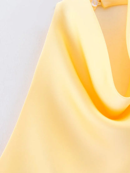 Elegant Women's Satin Backless Halter Vest Summer Solid Sleeveless Sexy High Street Waistcoat Female Slim Camisole Tops