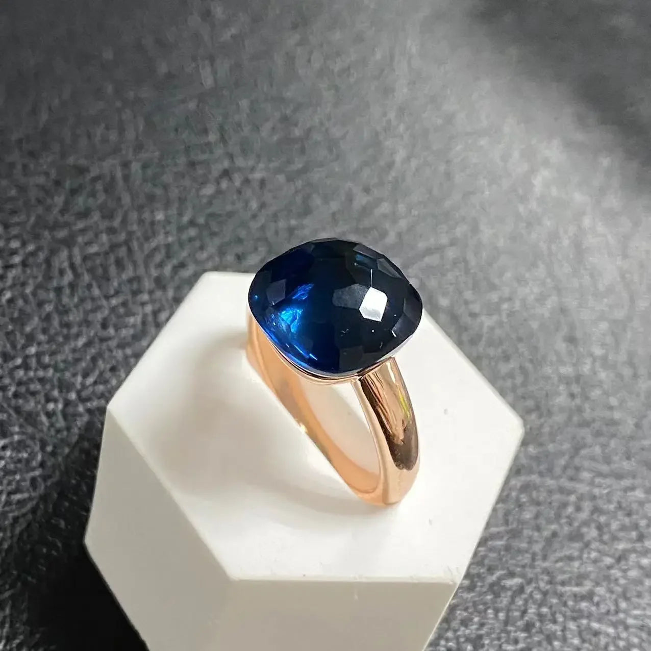 Trendy 12.6mm Flat Rose Gold Ring 35 Candy Colors Green Amethyst Turquoise Crystal Jewelry Gift for Women