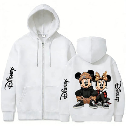 Unisex 2026 Spring Autumn Y2K Mickey Minnie Graphic Print Zip Up Hoodie Cotton Casual Streetwear Jacket Women Men Tops