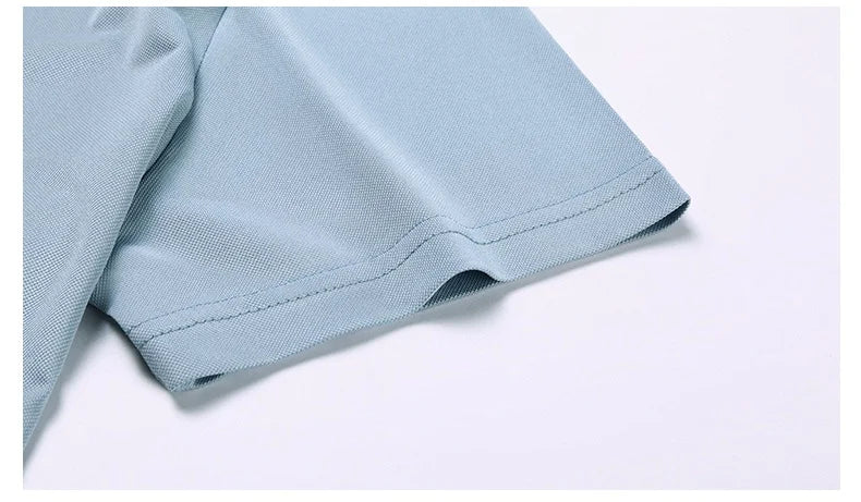 High quality brand solid color V-neck short sleeve polo shirt men summer fashion simple casual ice silk breathable lapel T-shirt
