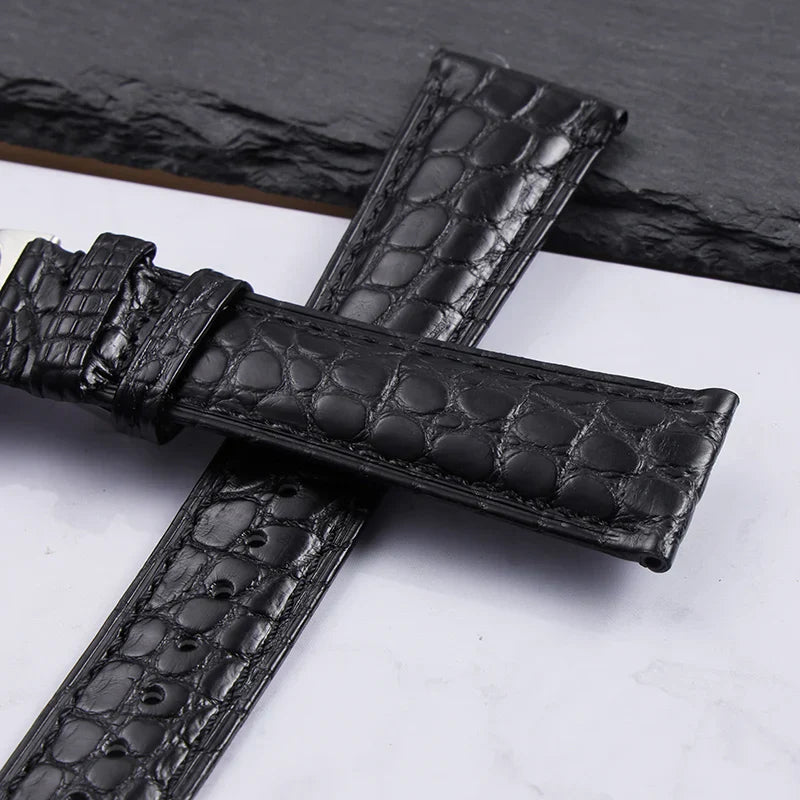 High quality Two-sided Crocodile Skin leather watch strap Butterfly clasp 19mm 20mm 21mm 22mm men metal Watchband soft bracelet