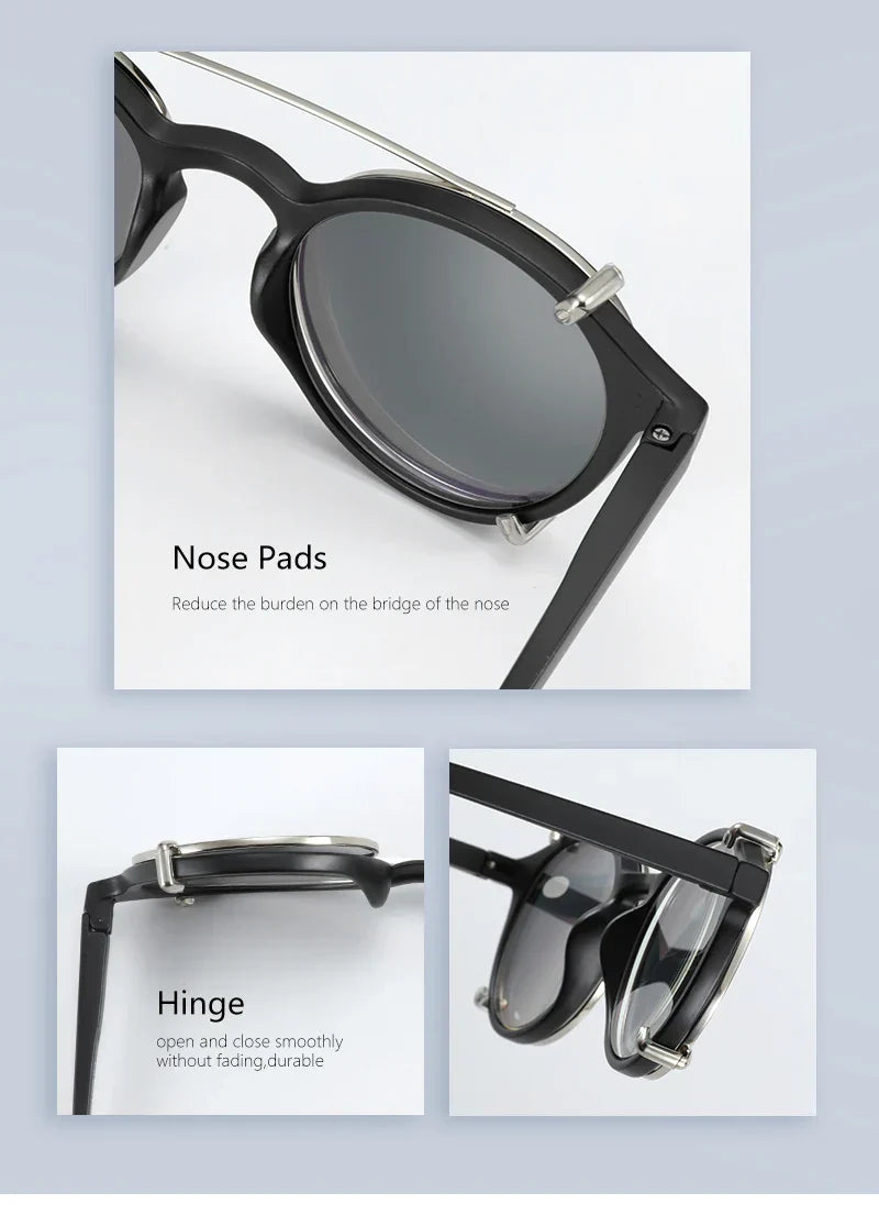 Steampunk Style Glasses (Anti Blue Light Blocking Eyewear) + Clip Lenses（Polarized Sunglasses Clips）for Women Men