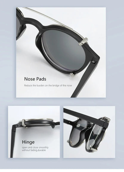 Steampunk Style Glasses (Anti Blue Light Blocking Eyewear) + Clip Lenses（Polarized Sunglasses Clips）for Women Men