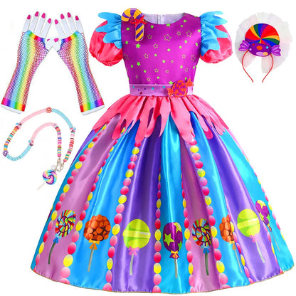 Sweet Lollipop Candy Girl Dress Rainbow Tutu Children's Birthday Carnival Party Costume Kids' Fancy Wedding Clothes