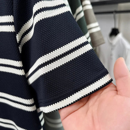 2026 New Men's Summer Short Sleeved Lapel Striped Polo Shirt, Business Casual Cool T-shirt