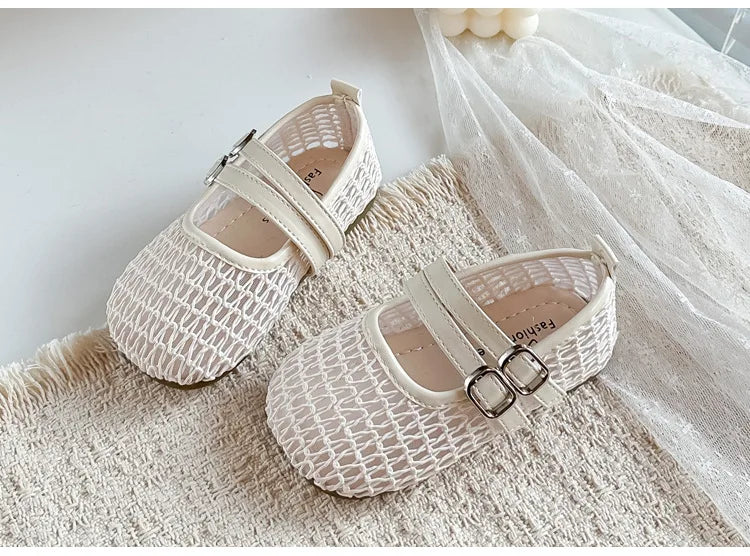 Girls Mesh Sandals Soild Color Versatile Kids Flat Shoes Double Hook&loop 2026 Summer New Children Princess Shoes Korean Style