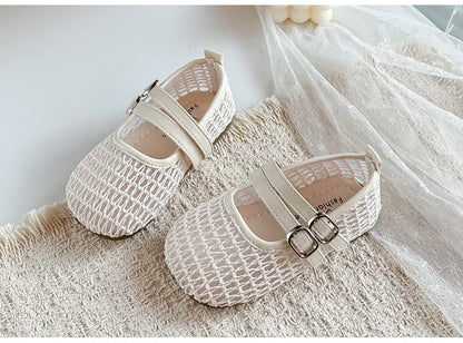 Girls Mesh Sandals Soild Color Versatile Kids Flat Shoes Double Hook&loop 2026 Summer New Children Princess Shoes Korean Style