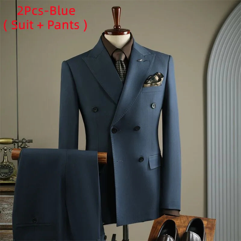 Terno Masculino de Alta Qualidade Formal Social Slim Fit Abotoamento Duplo Listrado Conjunto de Terno Noivo Casamento Roupa de Festa Smoking Roupa Masculina