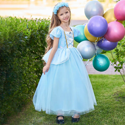 Cinderella Cosplay Costume Kids Clothes for Girls Sequins Princess Dress with Crown Gloves Birthday Party Ball Gown 2-10 Years