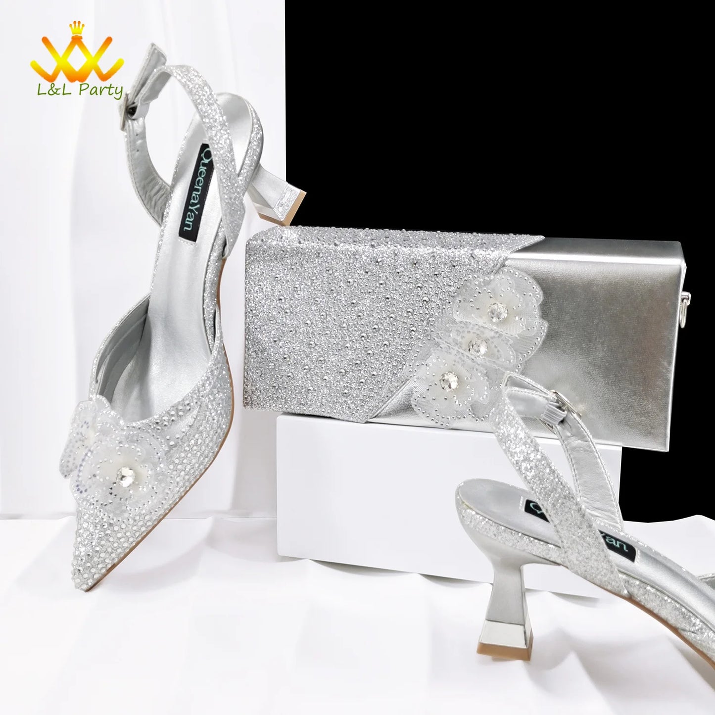 2026 Special Design Sky Blue Color New Design Shoes and Bag with Shinning Crystal for Party Women