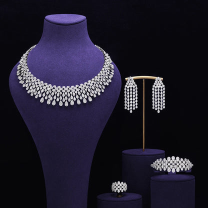 Bridal Zirconia Full Jewelry Set for Ladies Party Luxury Dubai Nigeria CZ Crystal Wedding Necklace Set