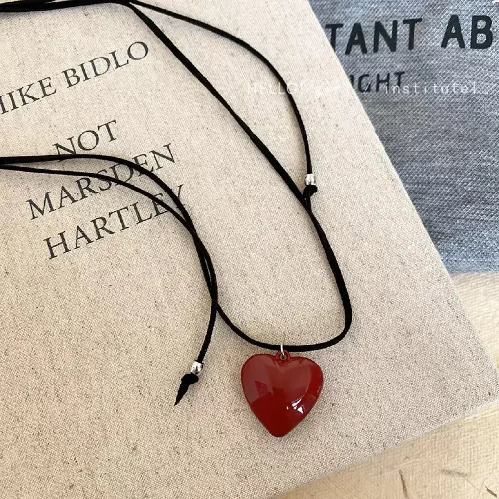 Heart Pendant Necklace for Women Men 85CM Adjustable Pull-out Sweater Chain Fashion Jewelry Accessory Gift