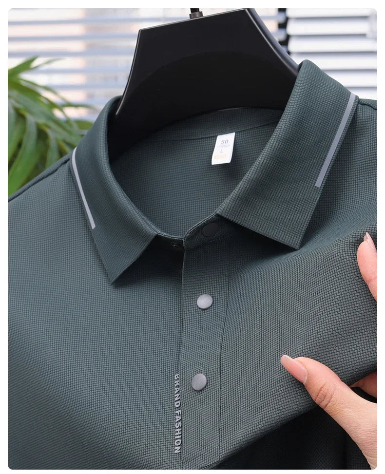 Men's Seamless Knit Polo Shirt - Summer Short Sleeve, Stretch Polyamide Spandex Blend Business Casual T-shirt