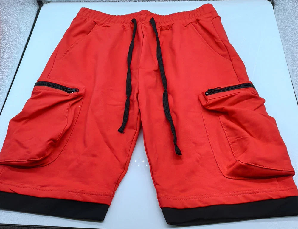 Mens Summer Cargo Shorts Cotton Workout Fitness Shorts Breathable Jogger Training Gyms Bodybuilding Multi Pocket Yellow Shorts