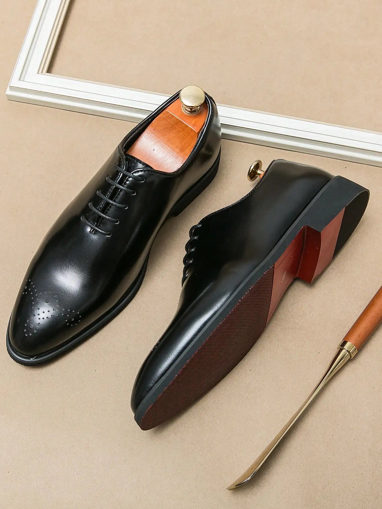 Classic Dress Leather Men Derby Shoes Formal Pointed Toe Business Leather Shoes Oxford Lace Up Anti SlipOffice Daily Shoes