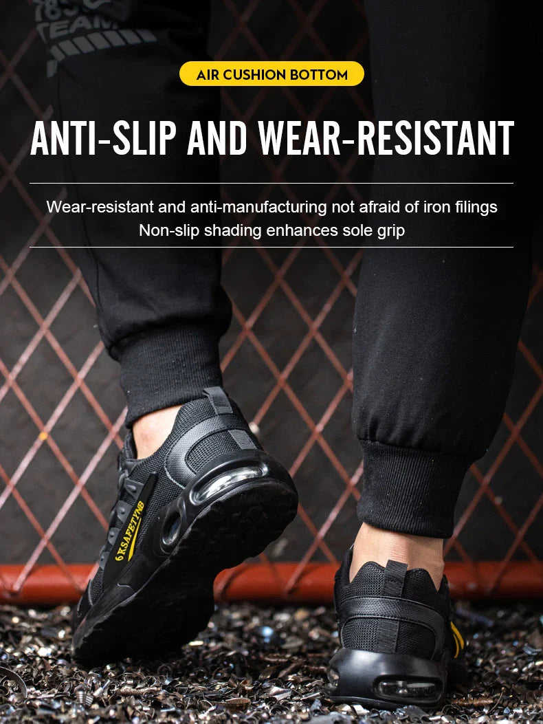 Men Safety Shoes Steel Toe Sneakers Rotated Buckle Puncture Proof Work Safety Boots Man Air Cushion Warehouse Work Shoes