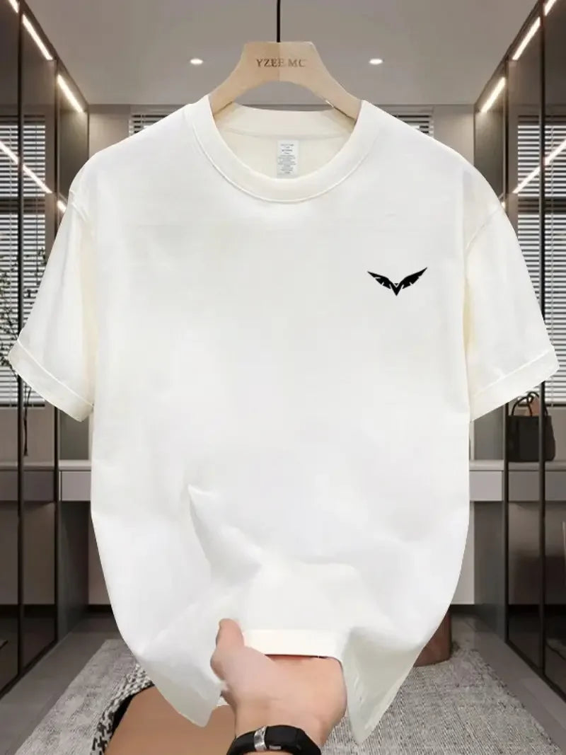 Simple wing pattern printed casual T-shirt for men's summer short sleeved round neck gym with humorous design suitable for sport