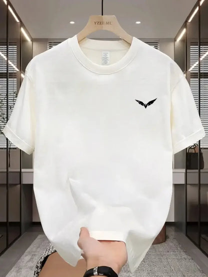 Simple wing pattern printed casual T-shirt for men's summer short sleeved round neck gym with humorous design suitable for sport