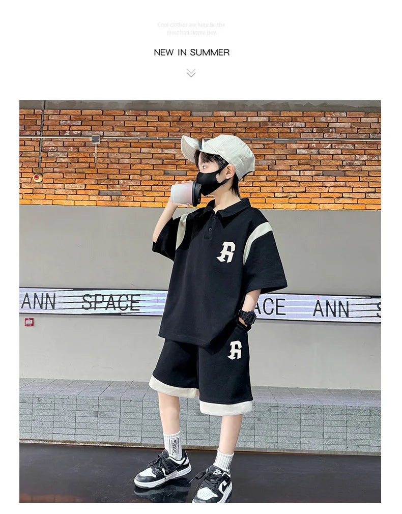 Teenagers Summer Boys Clothing Sets New Letter Fashion T-Shirt + Shorts 2Pcs Boys Suits Birthday Gift 5-14 Years Kids Clothes