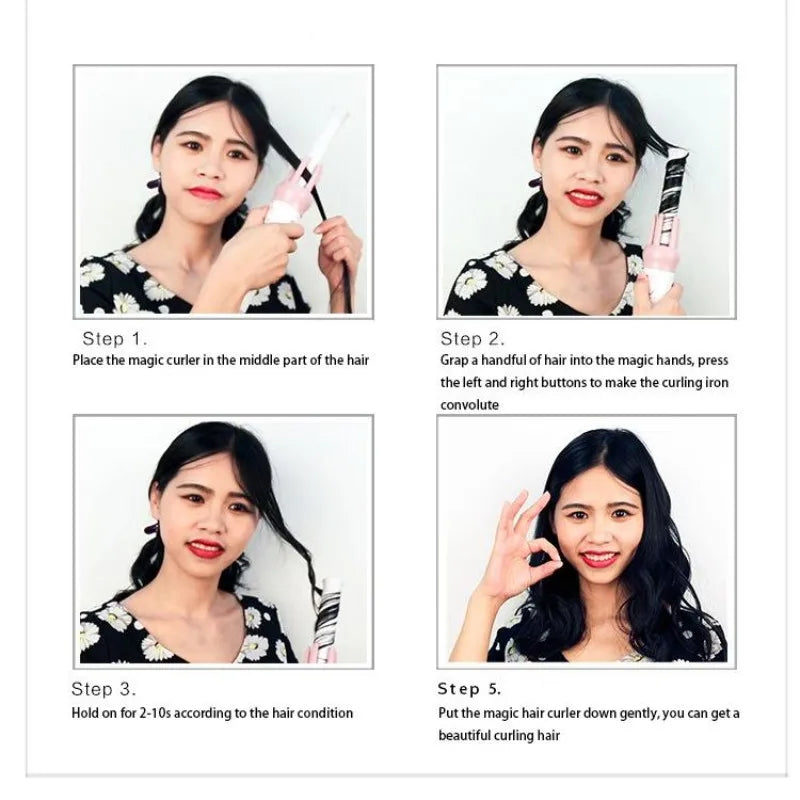 28mm magic curler set pink automatic curler lazy curler with free hair clip comb (VAV-022B authentic)