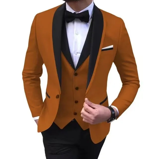 Latest Solid Casual Men's Suit Slim Fit Blazer Male Groom Tuxedos Wedding Business Party Suits 3 Pieces Sets(Jacket+Vest+Pants)