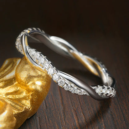 Moissanite Wedding Rings for Women Twisted 925 Sterling Silver 18K White Gold Plated Eternity Stackable Engagement Ring