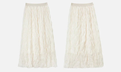 Sweet Style Mesh Skirt Women 2026 A-line Holiday Vacation High Waist Ruffles Long Skirt Woman Clothing W52Q80351