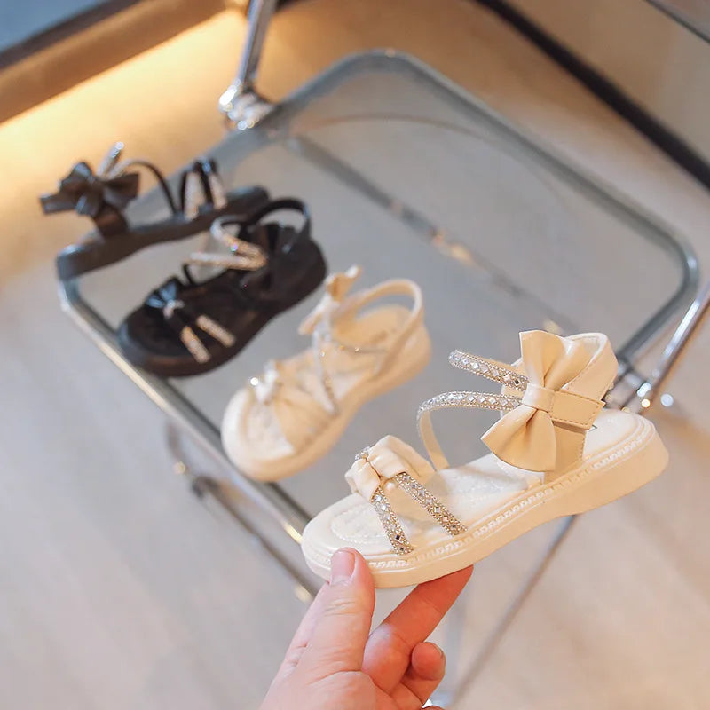 Children Princess Shoes Baby Girls Flat Bling Leather Sandals Fashion Sequin Soft Kids Dance Party Sparkly Shoes Crystal F05214