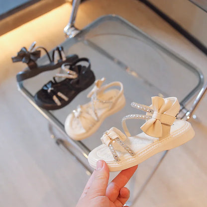 Children Princess Shoes Baby Girls Flat Bling Leather Sandals Fashion Sequin Soft Kids Dance Party Sparkly Shoes Crystal F05214
