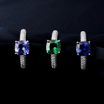 2.22ct Created Sapphire Nano Emerald Tanzanite Solitaire Ring 925 Sterling Silver for Women Daily Party Jewelry  sets gift